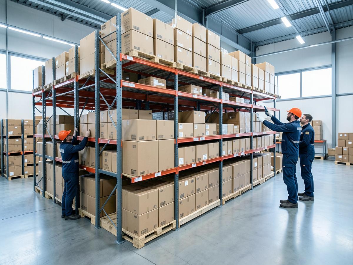 Warehouse racks filled with parcels
